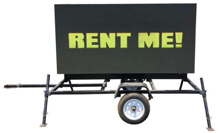 full color digital LED message board says RENT ME!